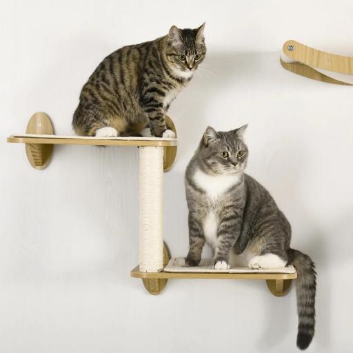 Juego de Escalada para Gatos de 3 Piezas Set de Pared con Estantes Cama Hamaca y Poste de Sisal Color Roble [3]