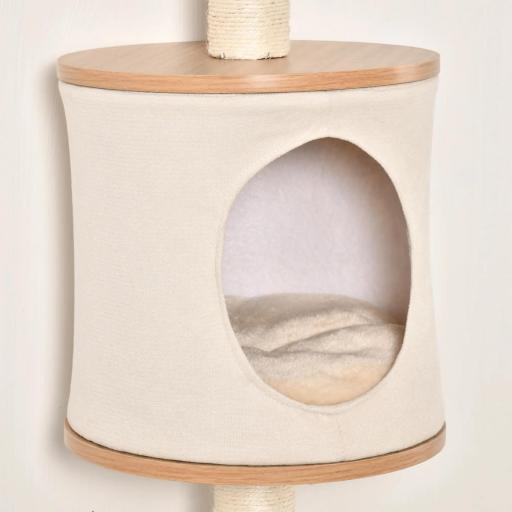 Árbol para Gatos de Pared 38x30x149 cm con Múltiples Plataformas de Madera Cueva Cama Superior Cojín Extraíble Postes Rascadores de Sisal Torre para Escalar Beige y Roble [6]