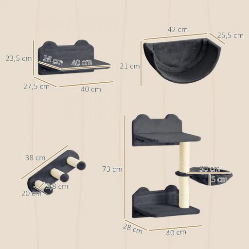 Juego de Escalada para Gatos de Pared Estantes para Gatos 4 Piezas Hamaca Nido Plataformas para Saltar Gris Oscuro [1]