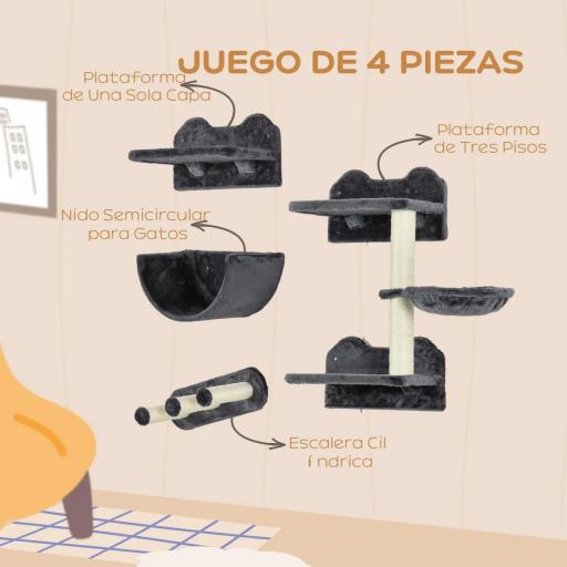 Juego de Escalada para Gatos de Pared Estantes para Gatos 4 Piezas Hamaca Nido Plataformas para Saltar Gris Oscuro [3]