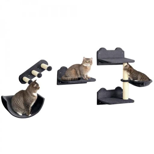 Juego de Escalada para Gatos de Pared Estantes para Gatos 4 Piezas Hamaca Nido Plataformas para Saltar Gris Oscuro [8]
