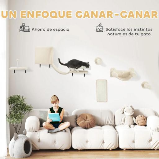 Juego de Escalada para Gatos de Pared de 6 Piezas con Condominio Plataforma Hamaca Escaleras y Tabla de Rascar Beige [2]