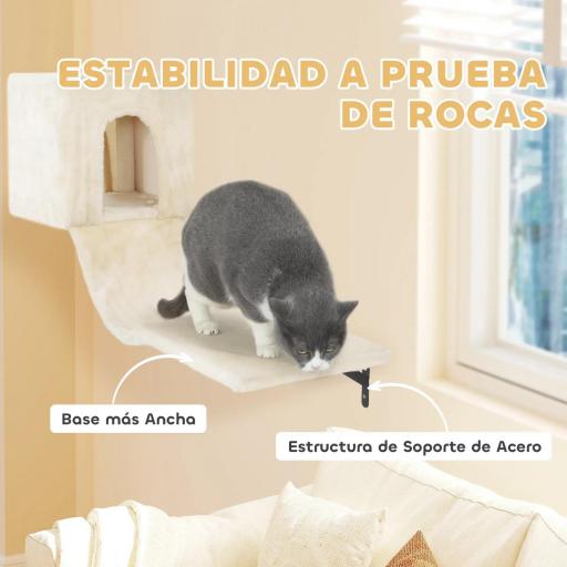 Juego de Escalada para Gatos de Pared de 6 Piezas con Condominio Plataforma Hamaca Escaleras y Tabla de Rascar Beige [5]