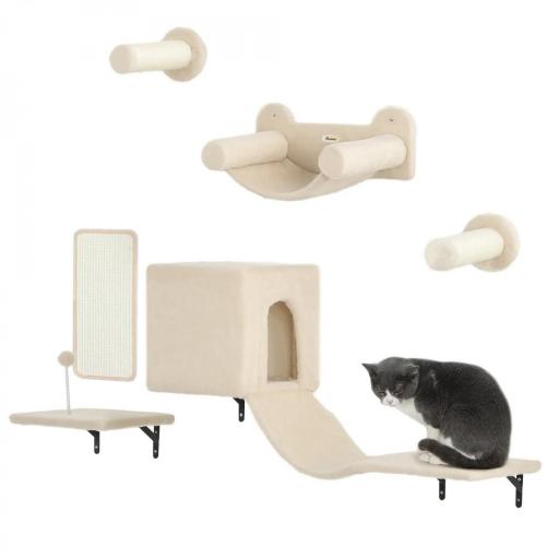 Juego de Escalada para Gatos de Pared de 6 Piezas con Condominio Plataforma Hamaca Escaleras y Tabla de Rascar Beige [9]