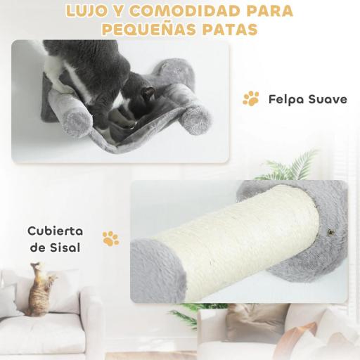 Juego de Escalada para Gatos de Pared de 6 Piezas con Condominio Plataforma Hamaca Escaleras y Tabla de Rascar Gris [5]