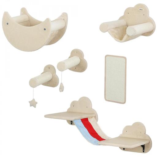 Juego de Escalada para Gatos de Pared de 6 Piezas con Hamacas Plataformas Tabla Rascador Escaleras y Estrellas Beige [9]