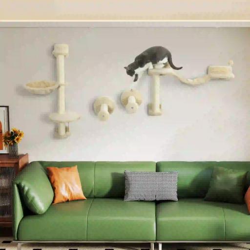 Juego de Escalada para Gatos de Pared 4 Piezas con Hamaca Bola Plataformas 84,5x19x54 cm Beige
