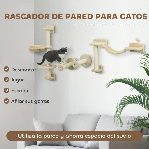 Juego de Escalada para Gatos de Pared 4 Piezas con Hamaca Bola Plataformas 84,5x19x54 cm Beige [2]