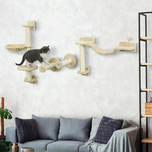 Juego de Escalada para Gatos de Pared 4 Piezas con Hamaca Bola Plataformas 84,5x19x54 cm Beige [6]