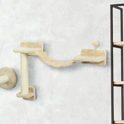 Juego de Escalada para Gatos de Pared 4 Piezas con Hamaca Bola Plataformas 84,5x19x54 cm Beige [7]