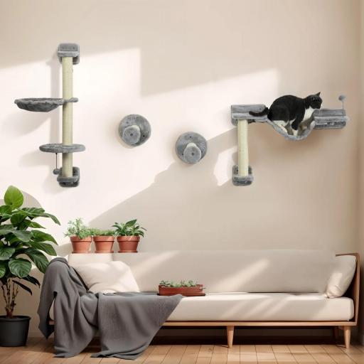 Juego de Escalada para Gatos de Pared 4 Piezas con Hamaca Bola Plataformas 84,5x19x54 cm Gris y Beige