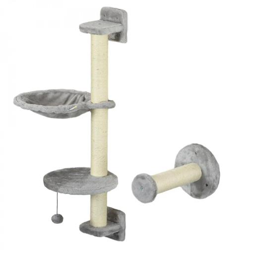 Juego de Escalada para Gatos de Pared 4 Piezas con Hamaca Bola Plataformas 84,5x19x54 cm Gris y Beige [6]
