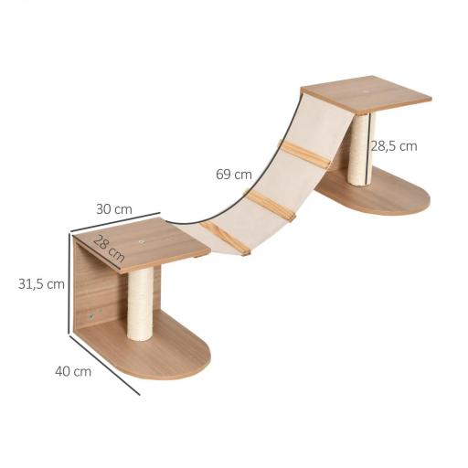 Estantes de Pared Gatos Escaleras de Tela para Gatos con Plataformas y Postes Rascadores de Sisal Centro de Actividades de Escalada 129x40x31,5 cm Marrón Claro [1]