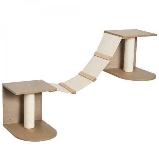 Estantes de Pared Gatos Escaleras de Tela para Gatos con Plataformas y Postes Rascadores de Sisal Centro de Actividades de Escalada 129x40x31,5 cm Marrón Claro [9]