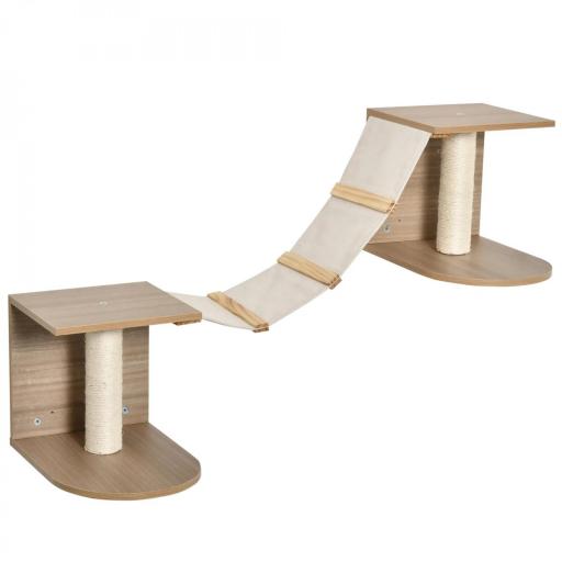 Estantes de Pared Gatos Escaleras de Tela para Gatos con Plataformas y Postes Rascadores de Sisal Centro de Actividades de Escalada 129x40x31,5 cm Marrón Claro [8]