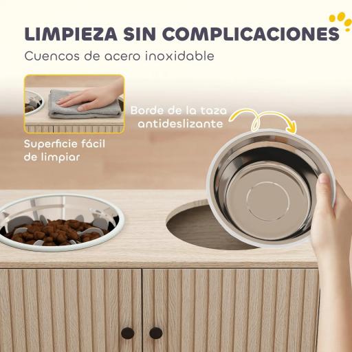 Comedero Perro Elevado con 2 Cuencos de Acero Inoxidable 2x2000 ml con Comedero Lento Almacenamiento Oculto Roble [6]