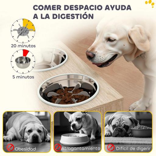 Comedero Perro Elevado con 2 Cuencos de Acero Inoxidable 2x2000 ml con Comedero Lento Almacenamiento Oculto Roble [3]