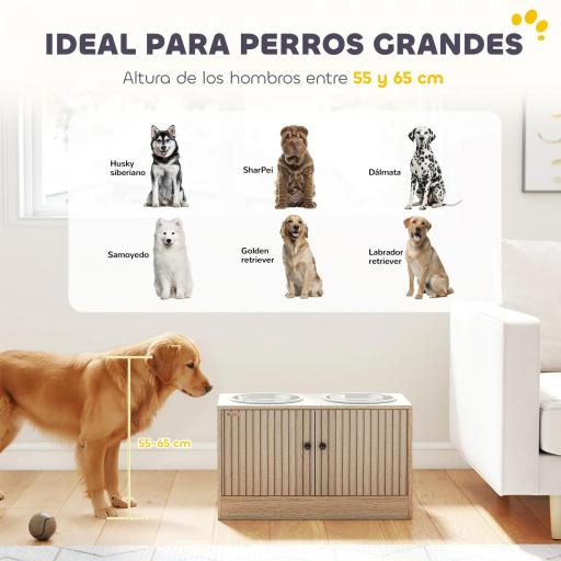 Comedero Perro Elevado con 2 Cuencos de Acero Inoxidable 2x2000 ml con Comedero Lento Almacenamiento Oculto Roble [7]