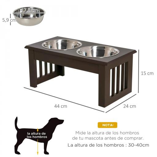 Comedero Elevado para Perros con 2 Cuencos Extraíbles de Acero Inoxidable 44x24x15 cm Marrón [2]