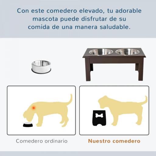 Comedero Elevado para Perros con 2 Cuencos Extraíbles de Acero Inoxidable 44x24x15 cm Marrón [4]