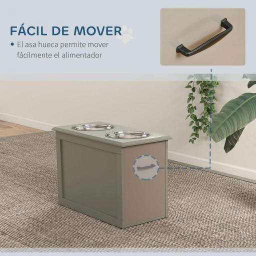 Comedero Elevado para Perros Grandes con 2 Cuencos de 2000ml y Almacenamiento Oculto 60x30x41 cm Gris [6]