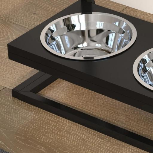 Comedero Elevado para Perros con 2 Tazones de Acero Inoxidable Altura Ajustable y 1 Placa de Metal 40,5x22x39 cm Negro [7]