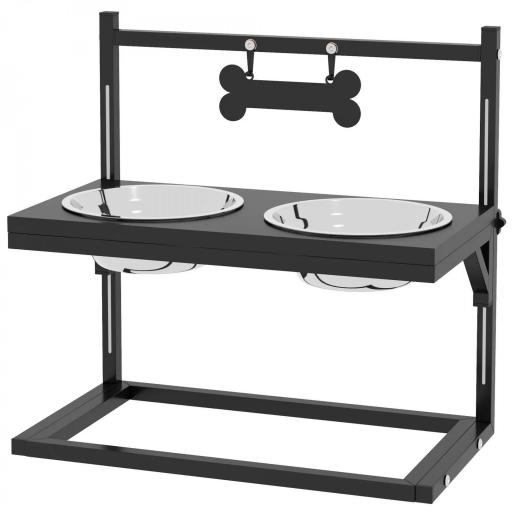 Comedero Elevado para Perros con 2 Tazones de Acero Inoxidable Altura Ajustable y 1 Placa de Metal 40,5x22x39 cm Negro [8]
