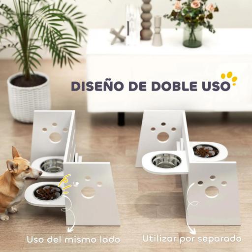 Comedero Elevado Doble para Perros con Altura Ajustable y Sistema de Alimentación Lenta 63x58,5x40 cm Blanco [4]