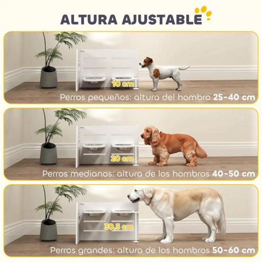 Comedero Elevado Doble para Perros con Altura Ajustable y Sistema de Alimentación Lenta 63x58,5x40 cm Blanco [2]