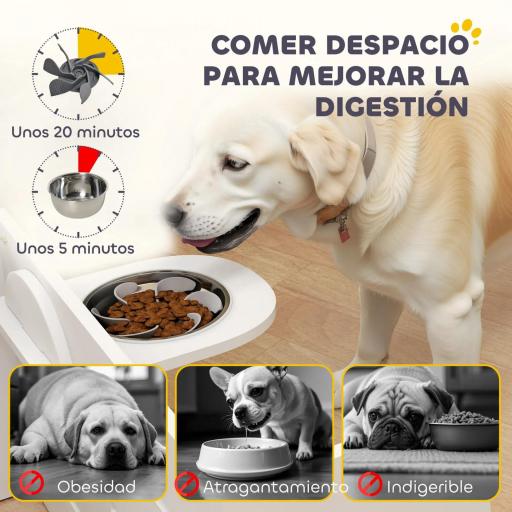 Comedero Elevado Doble para Perros con Altura Ajustable y Sistema de Alimentación Lenta 63x58,5x40 cm Blanco [3]