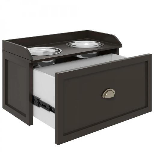 Comedero Elevado para Perros Grandes con 2 Cuencos de 2000 ml de Acero Inoxidable y 1 Cajón 63x30x36 cm Marrón [5]