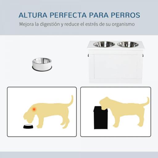Cuencos para Perros con 2 Tazones de Acero Inoxidable y Espacio de Almacenaje Oculto 60x30x41 cm Blanco [6]
