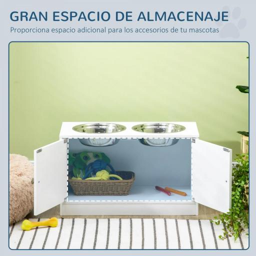 Comedero Elevado para Perros Grandes con 2 Cuencos de 2000ml y Almacenamiento Oculto 60x30x35,5 cm Blanco [4]
