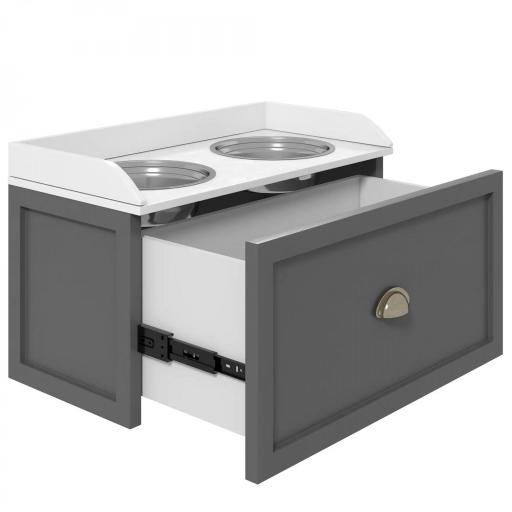 Comedero Elevado para Perros Grandes con 2 Cuencos de 2000 ml de Acero Inoxidable y 1 Cajón 63x30x36 cm Gris y Blanco [4]
