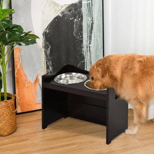 Comedero para Perros Elevado con 2 Tazones de Acero Inoxidable y Altura Ajustable 54x31,5x47 cm Café