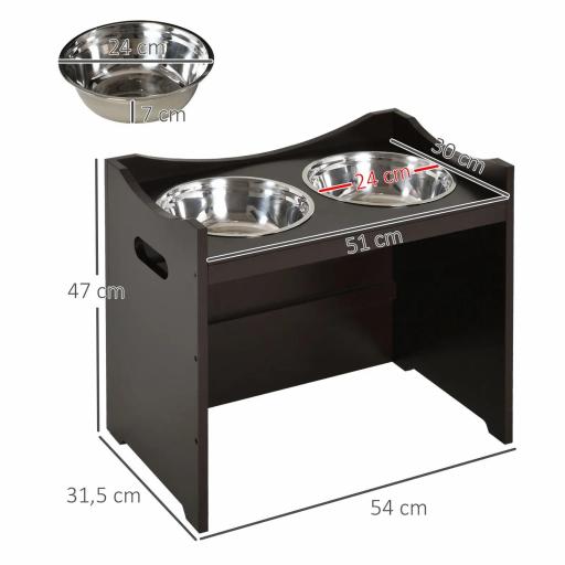 Comedero para Perros Elevado con 2 Tazones de Acero Inoxidable y Altura Ajustable 54x31,5x47 cm Café [1]