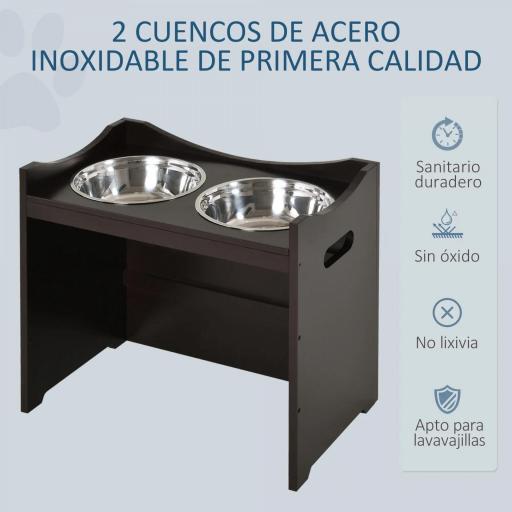 Comedero para Perros Elevado con 2 Tazones de Acero Inoxidable y Altura Ajustable 54x31,5x47 cm Café [3]