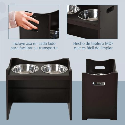 Comedero para Perros Elevado con 2 Tazones de Acero Inoxidable y Altura Ajustable 54x31,5x47 cm Café [4]