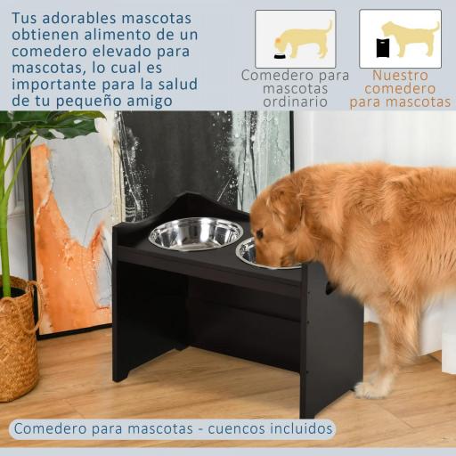 Comedero para Perros Elevado con 2 Tazones de Acero Inoxidable y Altura Ajustable 54x31,5x47 cm Café [2]