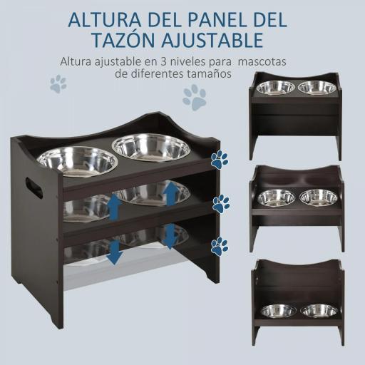 Comedero para Perros Elevado con 2 Tazones de Acero Inoxidable y Altura Ajustable 54x31,5x47 cm Café [5]