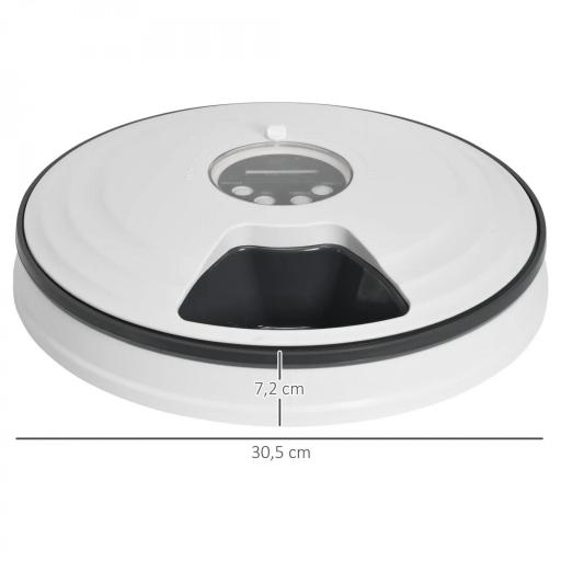 Dispensador de Comida para Mascotas Comedero Automático con Temporizador Pantalla LED 6 Cuencos Ø30,5x7,2 cm Blanco [1]