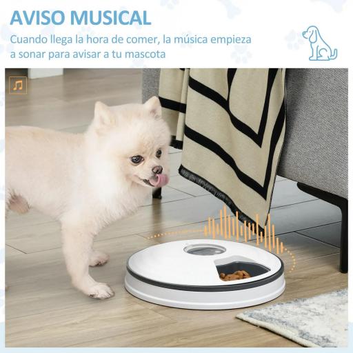 Dispensador de Comida para Mascotas Comedero Automático con Temporizador Pantalla LED 6 Cuencos Ø30,5x7,2 cm Blanco [6]
