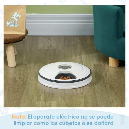Dispensador de Comida para Mascotas Comedero Automático con Temporizador Pantalla LED 6 Cuencos Ø30,5x7,2 cm Blanco [5]