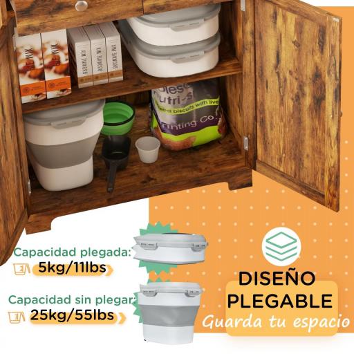 Contenedor de Comida para Perros 25L con Ruedas Taza Medidora Cuenco Plegable y Cuchara Gris [5]