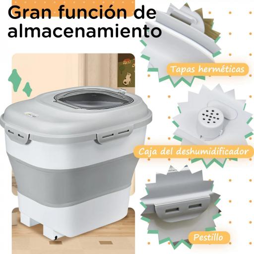 Contenedor de Comida para Perros 25L con Ruedas Taza Medidora Cuenco Plegable y Cuchara Gris [3]
