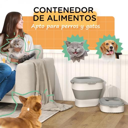 Contenedor de Comida para Perros 25L con Ruedas Taza Medidora Cuenco Plegable y Cuchara Gris [4]