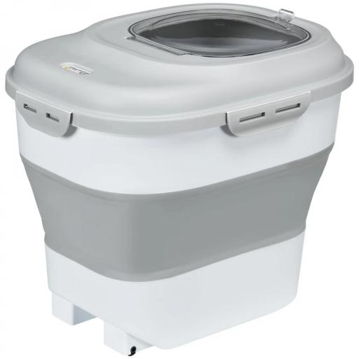 Contenedor de Comida para Perros 25L con Ruedas Taza Medidora Cuenco Plegable y Cuchara Gris [9]