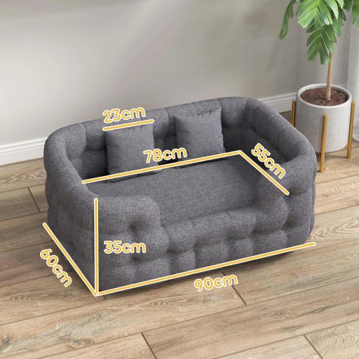 Cama para Mascotas con 2 Almohadas Colchón para Perros Antideslizante con Funda Extraíble y Lavable 90x60x35 cm Gris [1]