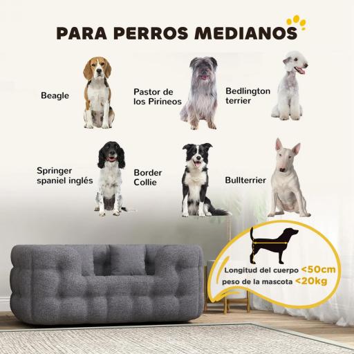 Cama para Mascotas con 2 Almohadas Colchón para Perros Antideslizante con Funda Extraíble y Lavable 90x60x35 cm Gris [2]