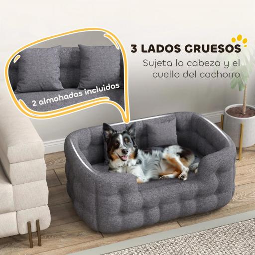 Cama para Mascotas con 2 Almohadas Colchón para Perros Antideslizante con Funda Extraíble y Lavable 90x60x35 cm Gris [3]